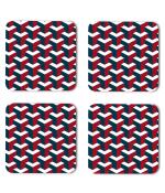 Whats Your Kick Pattern Design Red Blue And White Y Tiles 3D Design Printed Set of 4 Coaster With Metal Stand