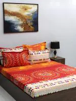 Bombay Dyeing Celebrating India 210 TC 100% Cotton Red Double Bedsheet With 4 Pillow cover