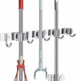 Kienlix Mop and Broom Holder Wall Mount Heavy Duty, Premium Stainless Steel Utility Rack for Tools Hanger, Metal Broom Closet Organizer for Home, Garage, Even Outdoor(4 Rack 5 Hooks)