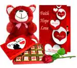 Midiron Romantic Gift for Girlfriend/Wife/Husband/Boyfriend |Anniversary Love Gift Combo | Valentines Love Gift with - Handmade Chocolate Box, Soft Red Teddy, Artificial Red Rose & Love Greeting Card