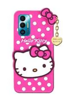 Fastship Rubber Hello Kitty with Golden Latkan Case Back Cove Perfect Fit for Tecno PR651 / Spark 7 - Pink