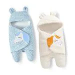 My New Born Combo of 2 Animal Baby Blanket Wrapper-Sleeping Bag for New Born Babies (Blue, White)