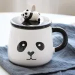 BonZeaL 3D Ceramic Panda Face Mug with Lid Spoon Tea Coffee Cup 300 ml