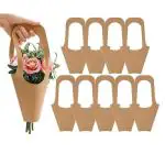 Hasthip 10Pcs Flower Bouquet Bag With Handle Flowers Gift Wrap Bag Vintage Kraft Paper Flower Bouquet Carry Bag Flower Wrapping Bags For Flower Arrangement, Flower Shop Gift Packing, Home Decoration,Khaqi, Pack Of 1