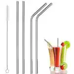 Poloman Set of 5 Stainless Steel Straw with Cleaning Brush for Drinking