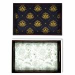 ANGIRA HANDICRAFTS Handmade Wooden Tray with Handprinted Designs Serving Trays Set of 2 Tray