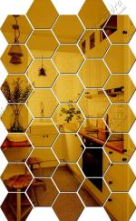 Bikri Kendra - Mirror Stickers for Wall, Acrylic Mirror, Mirror Wall Decor Sticker, Wall Mirror Stickers, Acrylic Stickers, Wall Stickers for Hall Room, Bedroom, Kitchen. (Hexagon Golden Pack of 50)