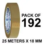 VCR Self Adhesive Brown Packing Cello Tape - 25 Meters in Length - 18mm / 0.75 Inch Width - 192 Rolls Per Pack - BOPP Industrial Packaging Tape for E-Commerce Box Packing, Office and Home use