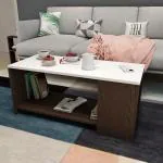 ESTANTERIA Pavillion White Engineered Wood Coffee Tea Center Centre Table Stand Storage Organizing Bed Side Display Stand Fashionable Furniture Rolling Coffee Tea Table