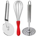 DreamBasket Stainless Steel Egg Whisk & Pizza Cutter & Potato Masher for Kitchen