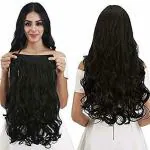 PHKMALL Extensions And Wigs Pema 5 Clip 1 Piece Curly Extensions for Women and Girls , 22 Inch 150 g , Black Hair Extension