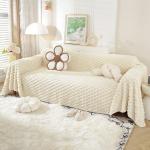 HOKIPO Luxury Premium Rabbit Wool Plush Fluffy Sofa Cover, Sofa Throw for 2 Seater Sofa, 180(D) x 250(L) cm, Cream (AR-5074-WHT)