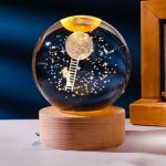 LAKHESHWAR Crystal Ball Night Lamp,Solar System Crystal Ball Night Light, USB Table Colorful LED Wooden Crystal Ball for Home Decoration Birthday Gift for Boys and Girls