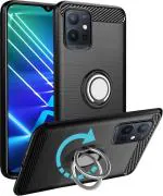 Unistuff Back Case Cover for Vivo Y75 5G with Magnetic Kickstand | Premium Matte Finish | Camera Bump Protection | Rubberized Ring Cover - Night Black, 76814