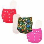 Deedry Oeko-Tex Certified Washable & Reusable Diapers with Adjustable Snap Buttons (One Size Perfect Fit), comes with Absorbent Inserts/Pads- (3Months- 3Years) (2 Solid + 1 Jungle Print)