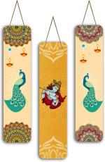 SAF Set of 3 Krishna Designer MDF Wall Hanging|WHX-J-09 Pack of 3 (Multicolor)