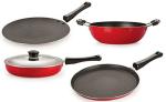 Nirlon 4 pcs of Red and Black Non-stick Chemical Free Kitchen Cooking Utensil Combo Set, Standard