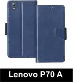 Sbms Lenovo P70 A Blue Artificial Leather Shock Proof Flip Cover