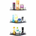 See Inside Black Flower Corner Shelf for Bathroom and Kitchen 9 inch x 9 inch (Set of 3)