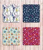 Whats Your Kick Colorful Boats Design Printed Set of 4 Coaster With Metal Stand