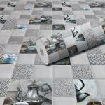 WallWear- Wallpaper for Kitchen Waterproof | Wallpaper for Kitchen Oil Proof | Kitchen Wallpaper Cup Plate Size (40x200) Cm Diwali Decorations Kitchen Wallpaper(Grey Kitchen Ketli)