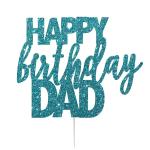 Festiko Glitter Light Blue Happy Birthday Dad Cake Topper For Birthday, Anniversary