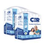 CIR Premium Adult Tape Diapers- All Night Protection with Aloe Vera, XL (Waist 48-57 inches) - 10 Units x Pack of 2