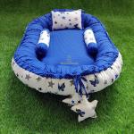 Motherhood Blue Cotton Baby Nest Bed With 3 Pillows Bedding Set
