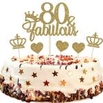 Festiko Gold Glitter 80 Fabulous Cake Topper With Cupcake Toppers, 80th Birthday, 80th Anniversary Cake Topper, 80th Birthday, 80th Anniversary Party Decorations (80th)