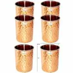 Prisha India Craft Hammered Design Copper Steel Glass,250ml, set of 6