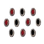 Comet Busters Black and Maroon Velvet Oval Bindi With Silver Stone Border (10mm) (BIN1994) Pack of 1