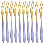 WOODTULA Stainless Steel Fruit Forks Set - Colorful Mini Salad Fruit Fork - Fruit, Dessert Fork - Small Appetizer Forks - Cocktail Set (Set of 10, Purple)