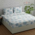 HIDECOR 280 TC Microfiber King Polka Flat Bedsheet (Pack of 1, White (Blue Print))