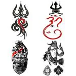 Temporary Tattoowala Om Trishul With God Shiva Designs Pack of 4 Temporary Tattoo Sticker For Men and Woman Temporary body Tattoo (2x4 Inch)