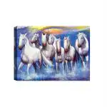 SHASWAT ART Lucky Running vastu Seven White Horses Canvas Painting with Wooden Box Frame for Living Room, Bed Room, Office, Hotels (46cm x 61cm)