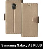 Sbms Samsung Galaxy A8 Plus Gold Artificial Leather Shock Proof Flip Cover