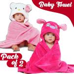 Pandaoriginals Dark Pink, Light Pink Fleece Bath Robes for Baby Boys and Girls (Free size) Pack of 2