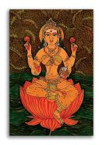 Tamatina Multicolor Rajasthani Goddess Laxmi Traditional Art Canvas Painting - 13X9 Inch