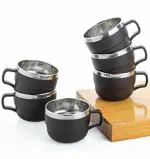 HENNY Round Unbreakable Insulated Double Wall Spill Proof Plastic Stainless Steel Tea Cup, Coffee Mug, Milk Mug (Set of 6)(Multicolor)