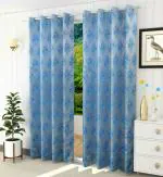 FRESH FROM LOOM Curtains for Door 9 Feet Long | Latest Big Window Curtain Premium Polyester Weaved Parda | Latest Modern Parde for Living Room Bedroom | Home Office Jacquard Screens (Blue, 2pc)
