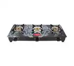 Hindflame 3 Burner Straight Line Digital Toughened Glass LPG Cooktop, Manual Ignition Gas Stove