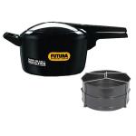 Hawkins Futura Black 5 Ltr Pressure Cooker With Hard Anodised 2 Pc Separater Cooker Dabba and Stand