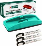 SHELFKING Non Magnetic Premium White Board Duster And Marker| Dry Erase Whiteboard Eraser for Erasing Whiteboard Marker or Chalkboard Writing - (Pack of 01 Duster And 3 Marker, Color - Multicolour) Dusters (Multicolor)