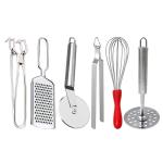 DreamBasket Cheese Grater & Pakkad & Pizza Cutter & Egg Whisk & Chimta & Potato Masher for Kitchen