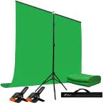 HIFFIN Green Screen Backdrop 6x10 ft with Stand - 6x9FT Photography Backdrop with 1PC 6.5FT T-Shape Backdrop Stands, 2PCs Spring Clamps, 1PCs Carry Bag