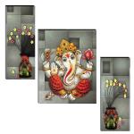 Indianara Set Of 3 Lord Ganesha Mdf Art Painting (1438Fl) Without Glass 4.5 X 12, 9 X 12, 4.5 X 12 Inch