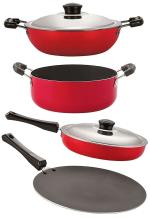 Nirlon 4 pcs of Red, Black Non-stick PFOA Free Kitchen Utensils Combo Set with Bakelite Handle