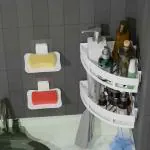 XBEY Bathroom Storage Rack Floating 2 Corner sleeves , 2 butterfly shape Soap Dish with 4 Hook