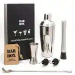 Bar Box 7 PCS Cocktail Shaker Set Food Grade Stainless Steel Bartender Kit Bar Set with Drink Mixer Muddler Spoon Strainer 30/60ml Jigger Liquor Pourers (7pcs)