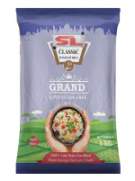 SL (LABEL) Classic GRAND Basmati Rice | Certified PESTICIDE FREE Rice | Extra-Long, Full length Grains with Rich Aroma | 2 years Aged Rice | Biryani Pulao Rice Chawal For Daily Cooking | Blue Pack (5)